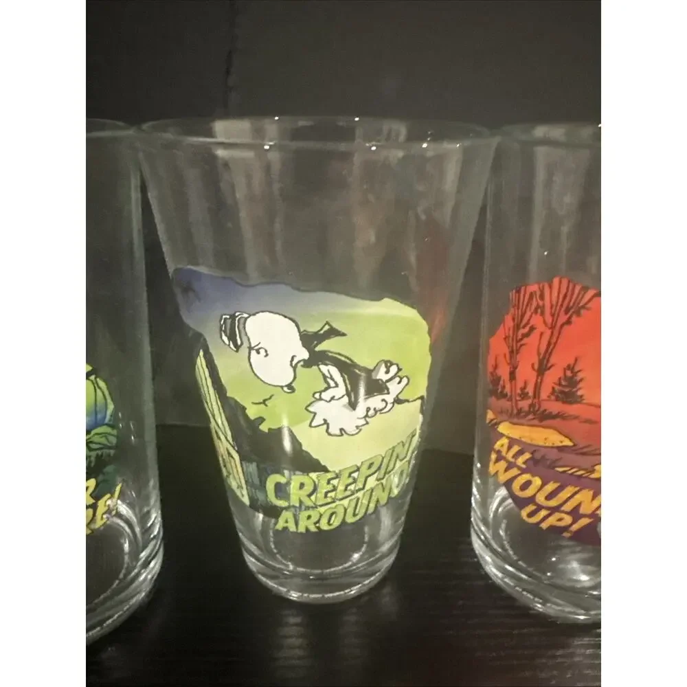 Set of 4 Peanuts Halloween Glasses Happy Halloween Movie Pint Glass 3 Coaster